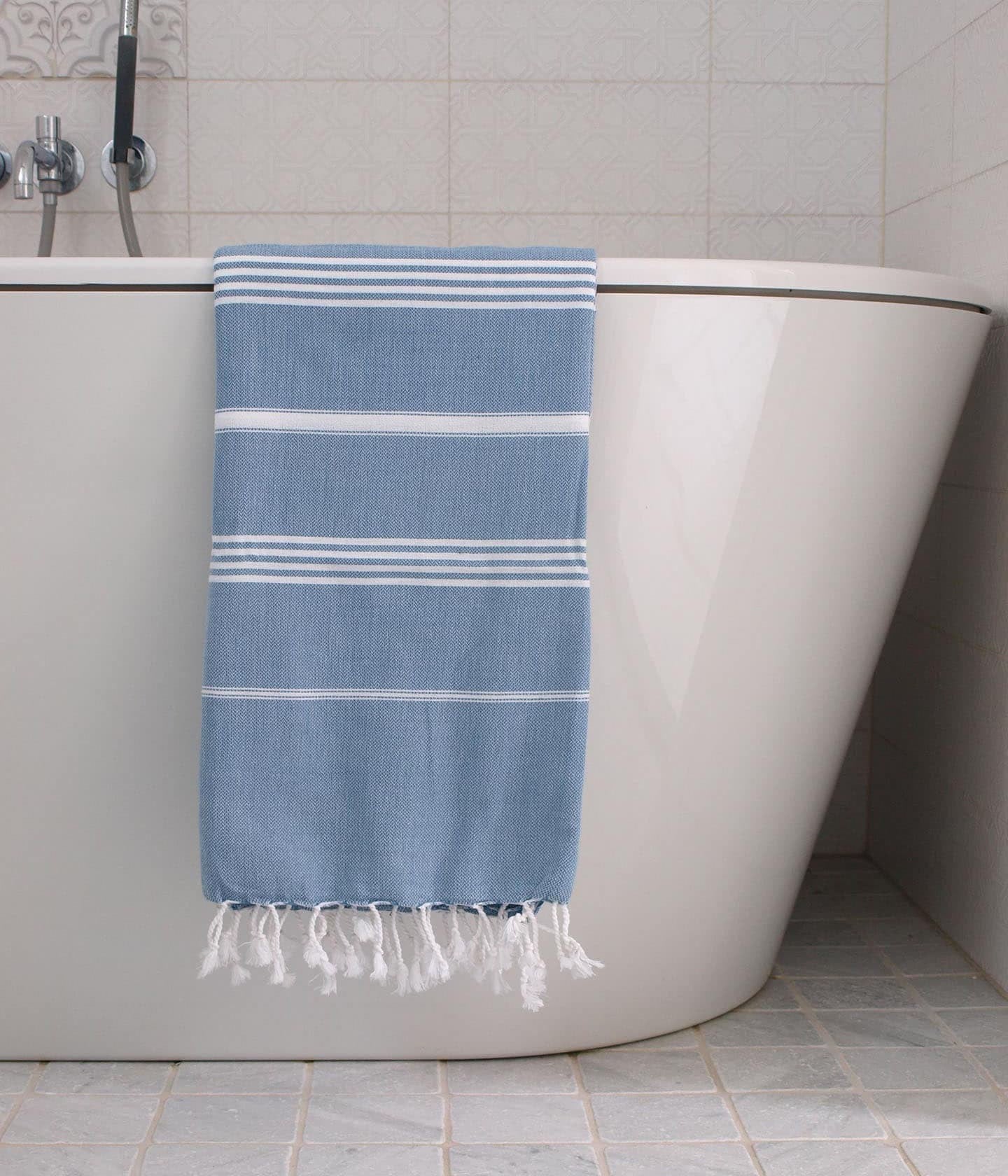 Hamamtuch Jeansblau, Weiß