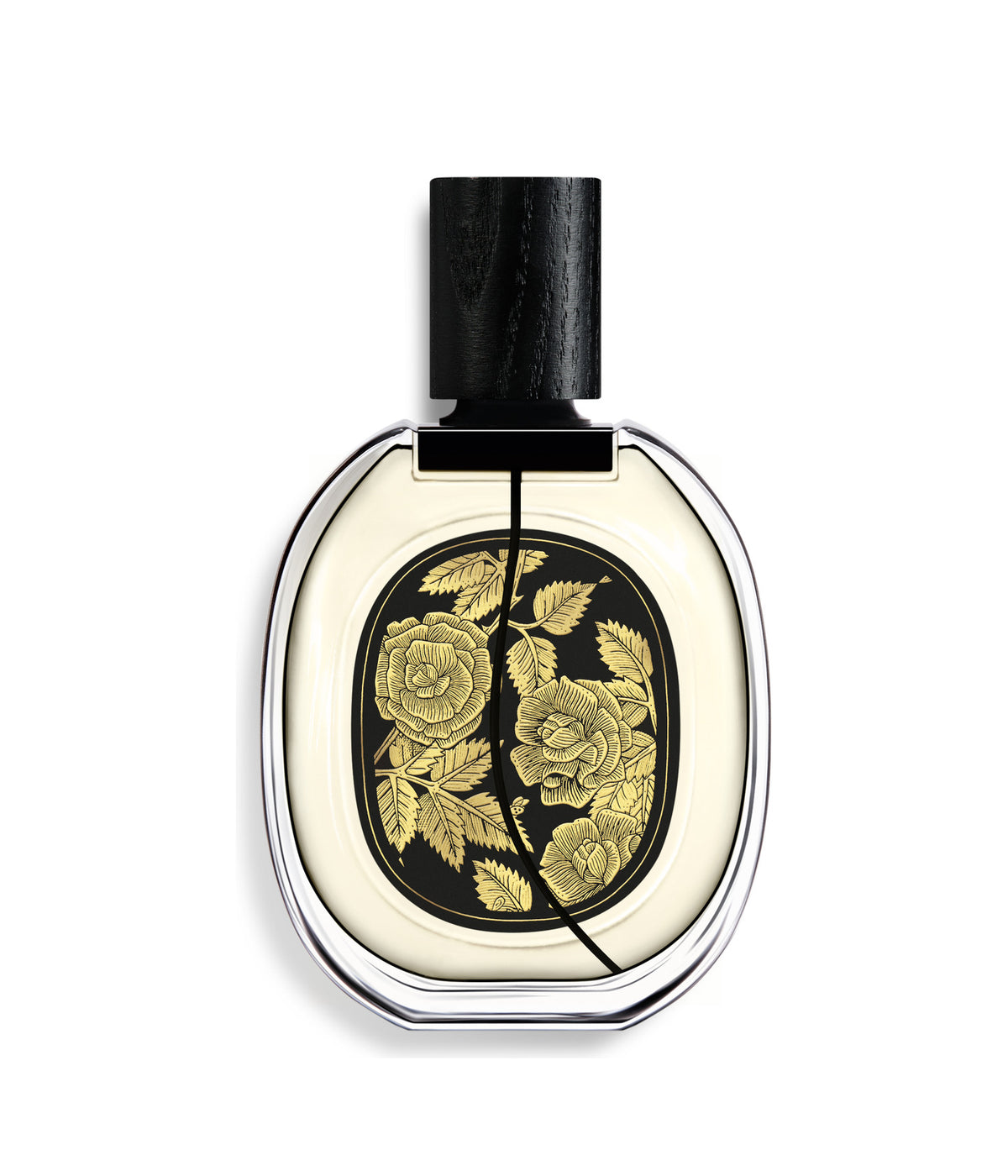 Diptyque Eau de Parfum Eau Rose Limited Edition, Etikett mit goldener Illustration in Nahaufnahme